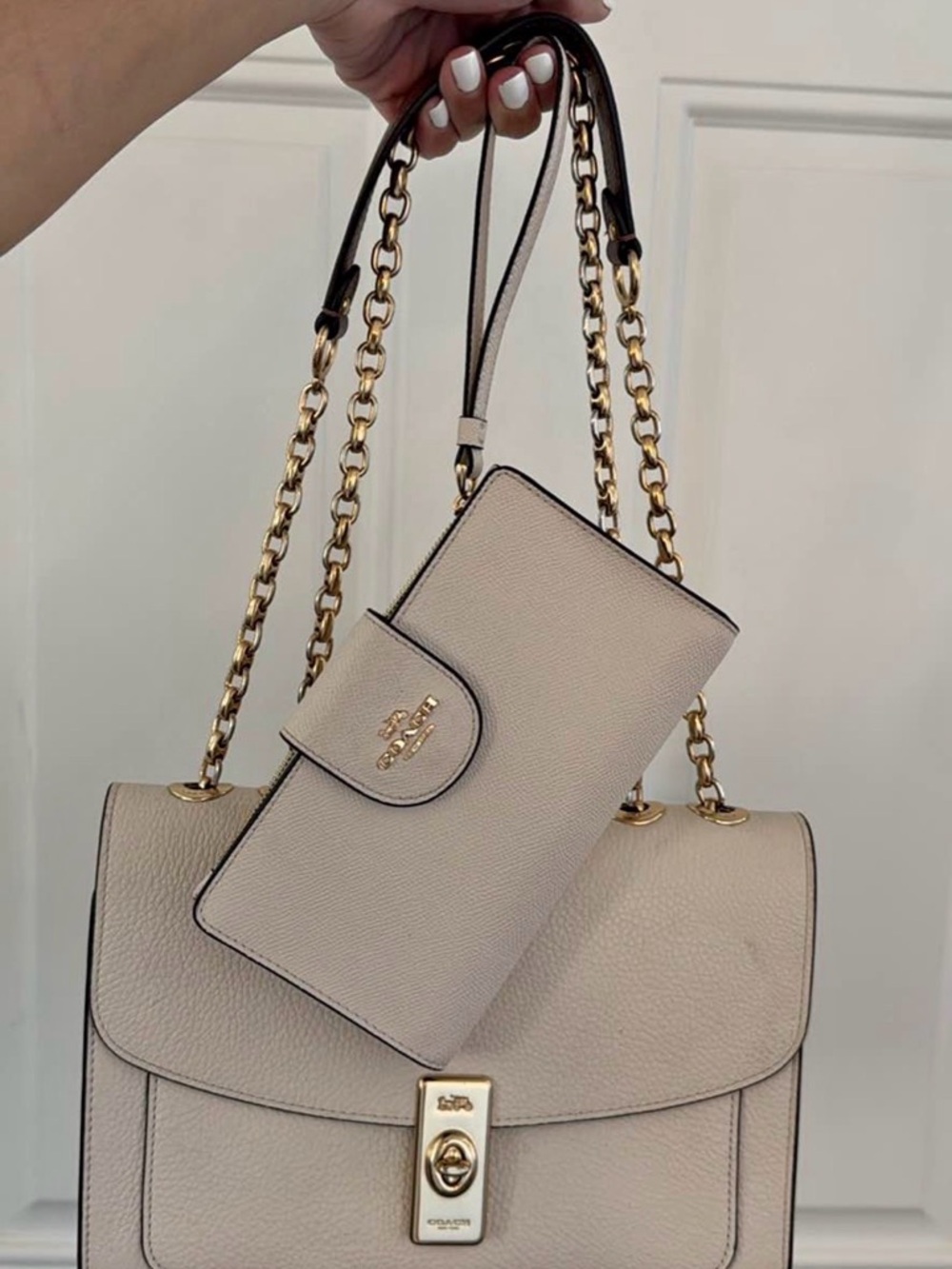 Coach Two-Piece Satchel and Wallet Set in Light Beige with Gold Hardware